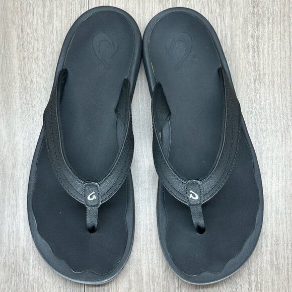 Olukai Sandals Womens Size 9 Ohana Comfort Thong Flip Flop Synthetic Black - Picture 5 of 11